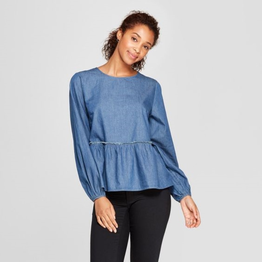 New UNIVERSAL THREAD Chambray Peplum Blouse NWT A8 - Picture 8 of 8